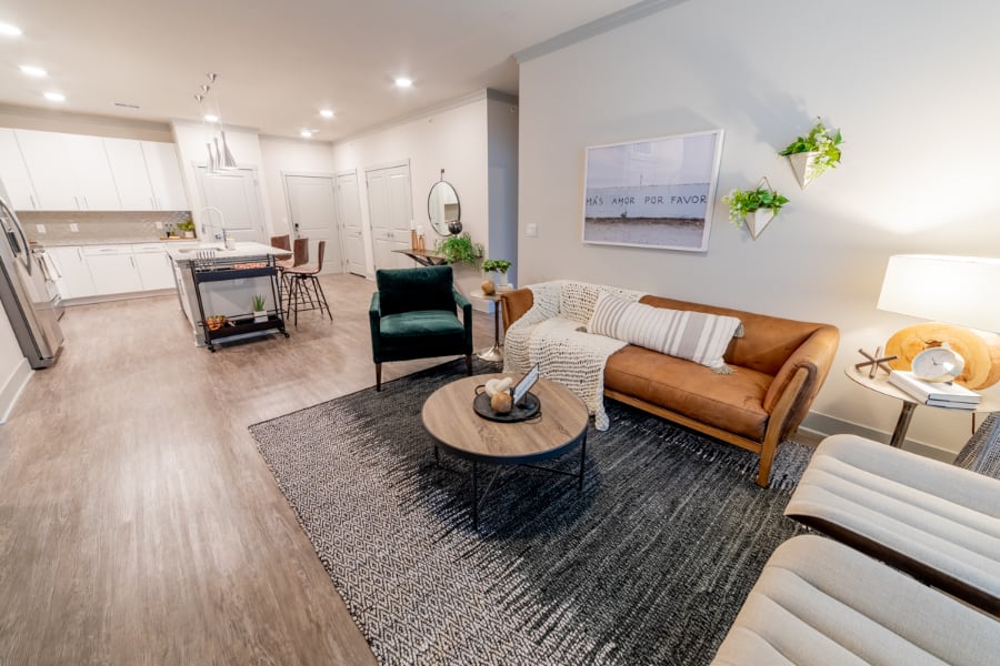 Purify the air with leafy plants in The Verge Luxury Apartments. Spacious living room with plants in The Verge Luxury Apartments.