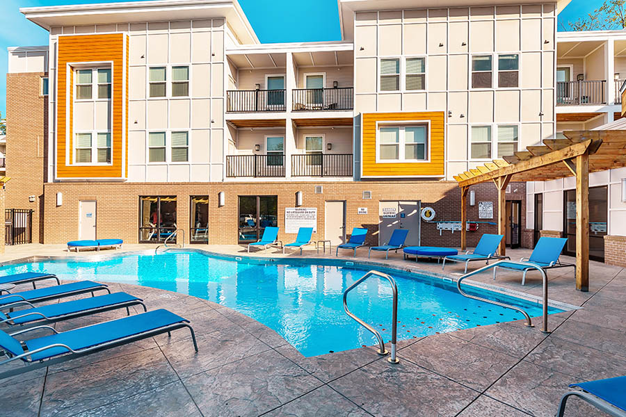 Beautiful pool at Echo Park Apartments.