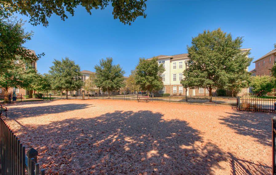 Wide open dog park at Bloomington apartments.